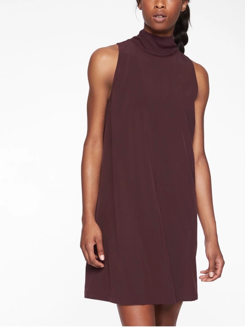 Athleta Initiative Dress Sleeveless Mock Neck Shift Dress - Deep Burgundy